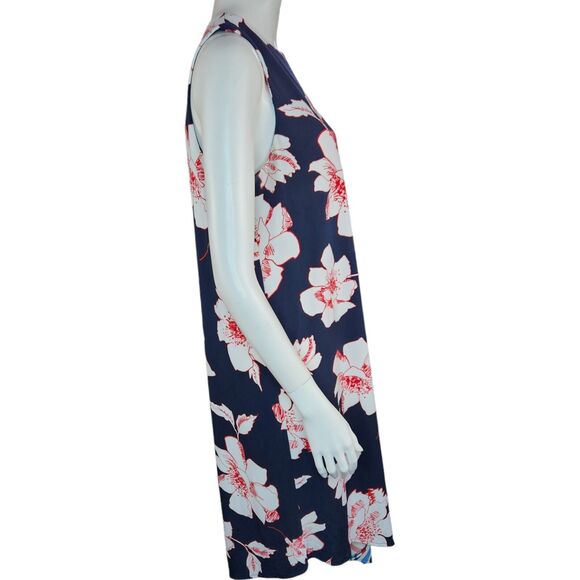 Dressbarn Navy Floral Striped Sleeveless Asymmetrical Hem Dress Womens 10 Midi - Picture 4 of 12